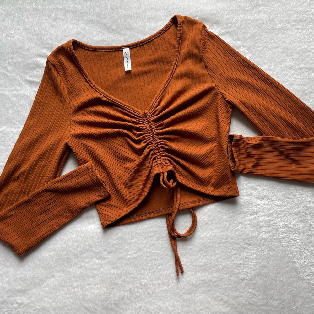 Tie Front Long-Sleeve V-Neck Crop Top
